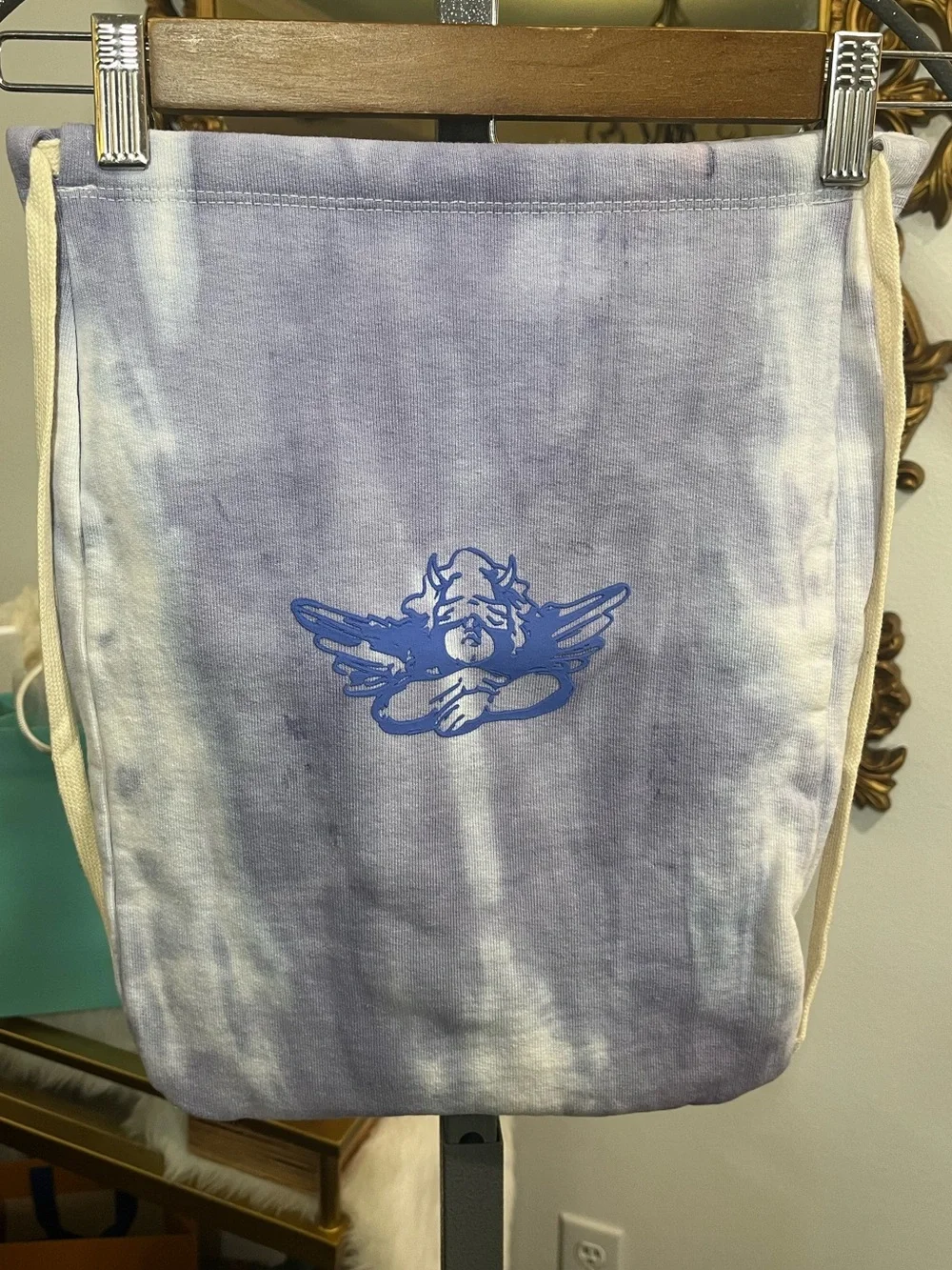 Revolve Boys Lie Tie Dye Angel Graphic Lavender White Drawstring Backpack NWT